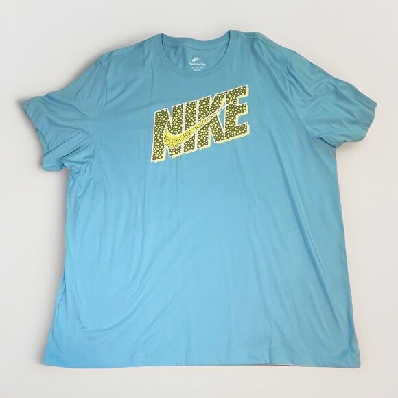 Nike Sportswear Swoosh Aqua Blue Neon Spotted Logo Shirt Men's XXL NWT - Picture 1 of 10